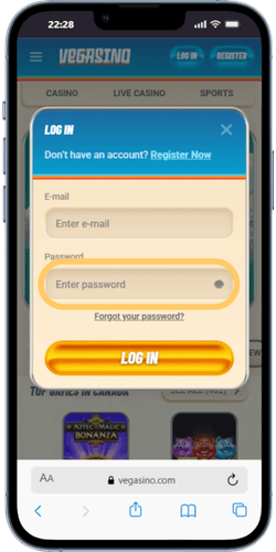 Vegasino password